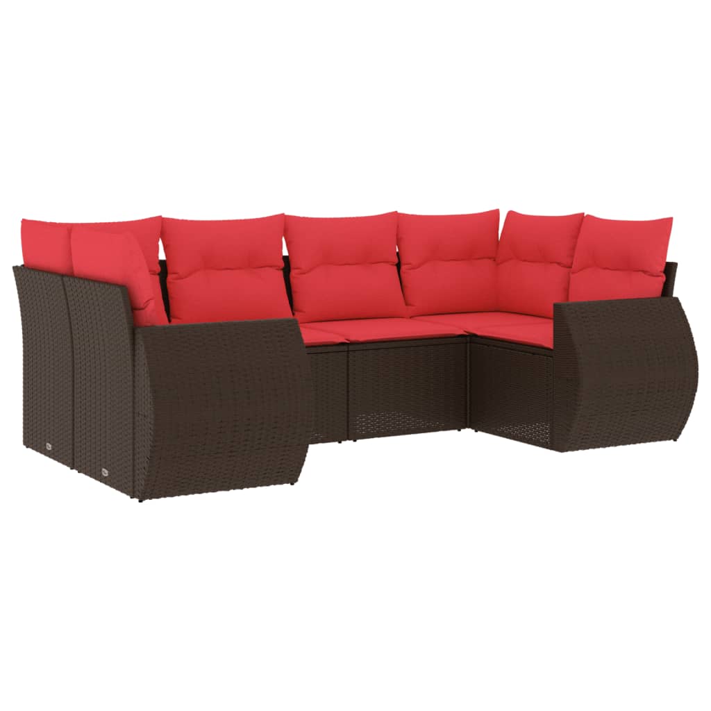 Vrtni set od 6 dijelova s jastucima, smeđi poliratan