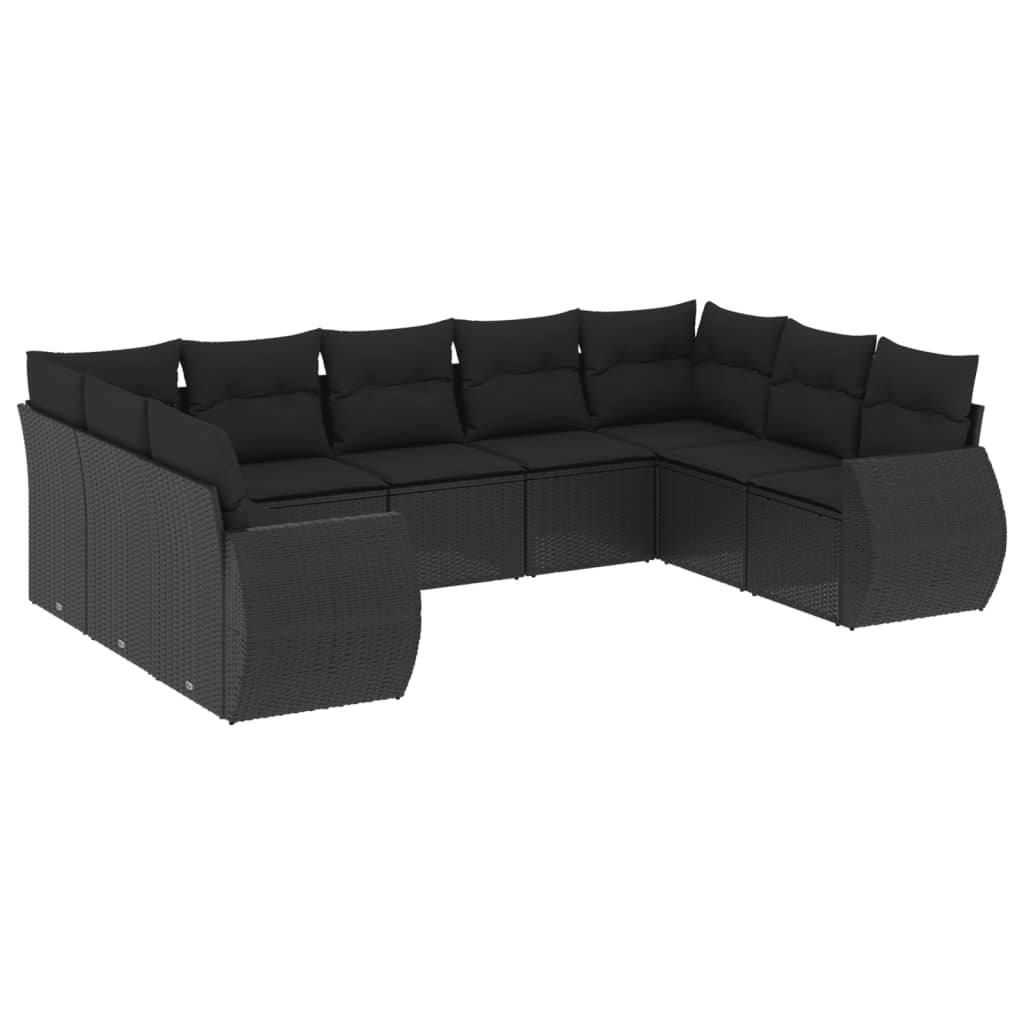 9-dijelni set vrtnih sofa s jastucima crni od poliratana