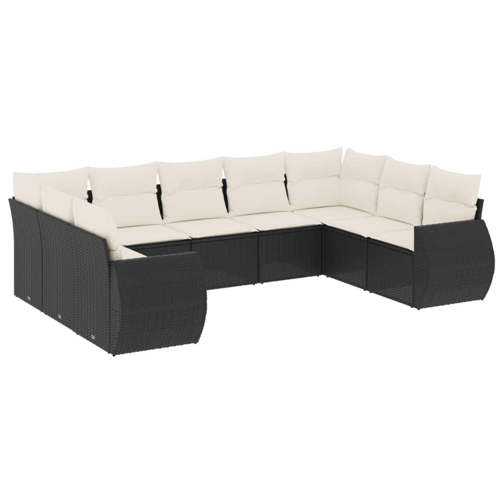 9-dijelni set vrtnih sofa s jastucima crni od poliratana