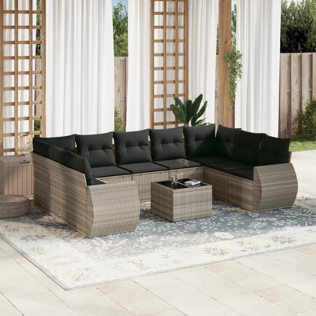 10-dijelni set vrtnih sofa poliratan s jastucima svijetlosivi