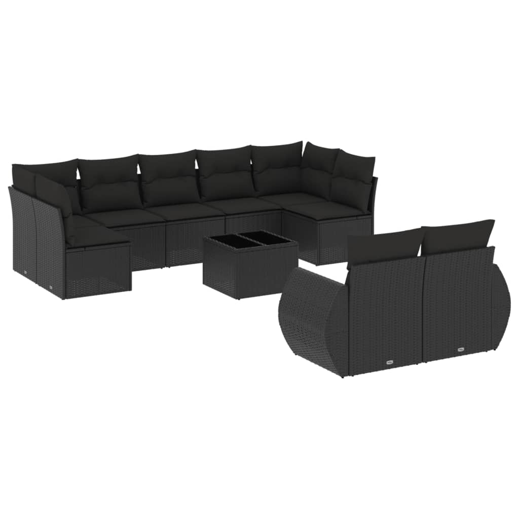 10-dijelni set vrtnih sofa s jastucima crni od poliratana