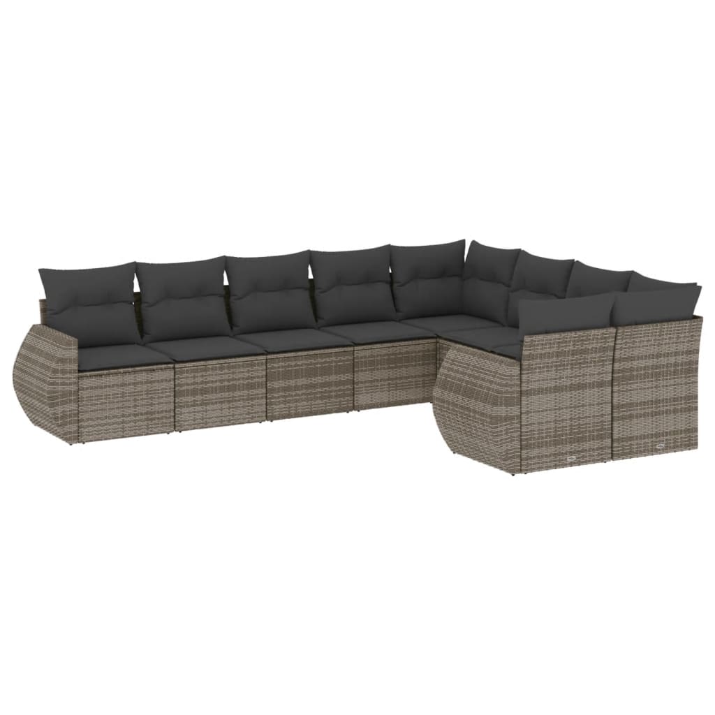 9-dijelni set vrtnih sofa od poliratana s jastucima sivi