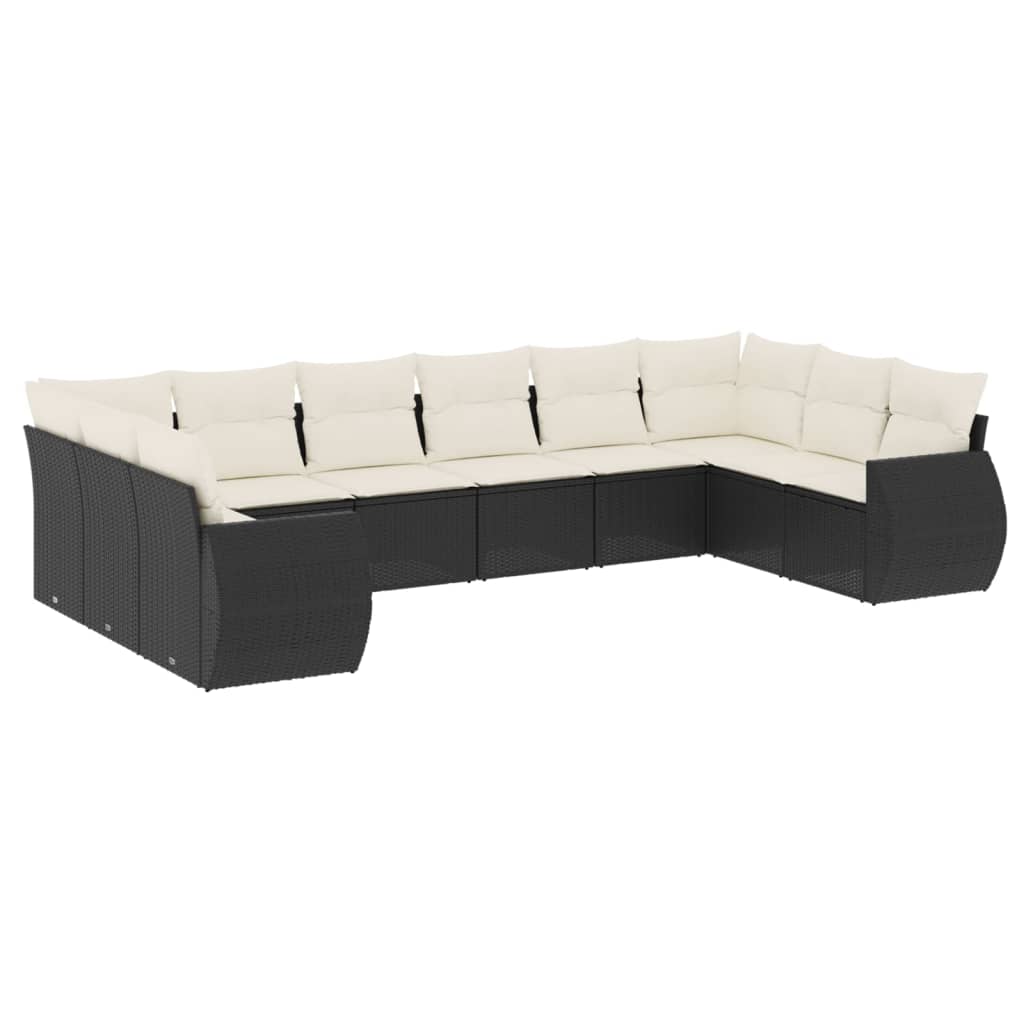 10-dijelni set vrtnih sofa s jastucima crni od poliratana