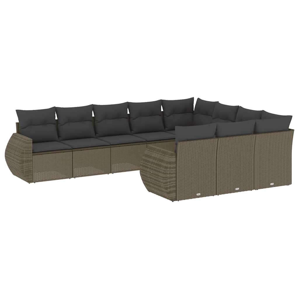 10-dijelni set vrtnih sofa poliratan s jastucima svijetlosivi