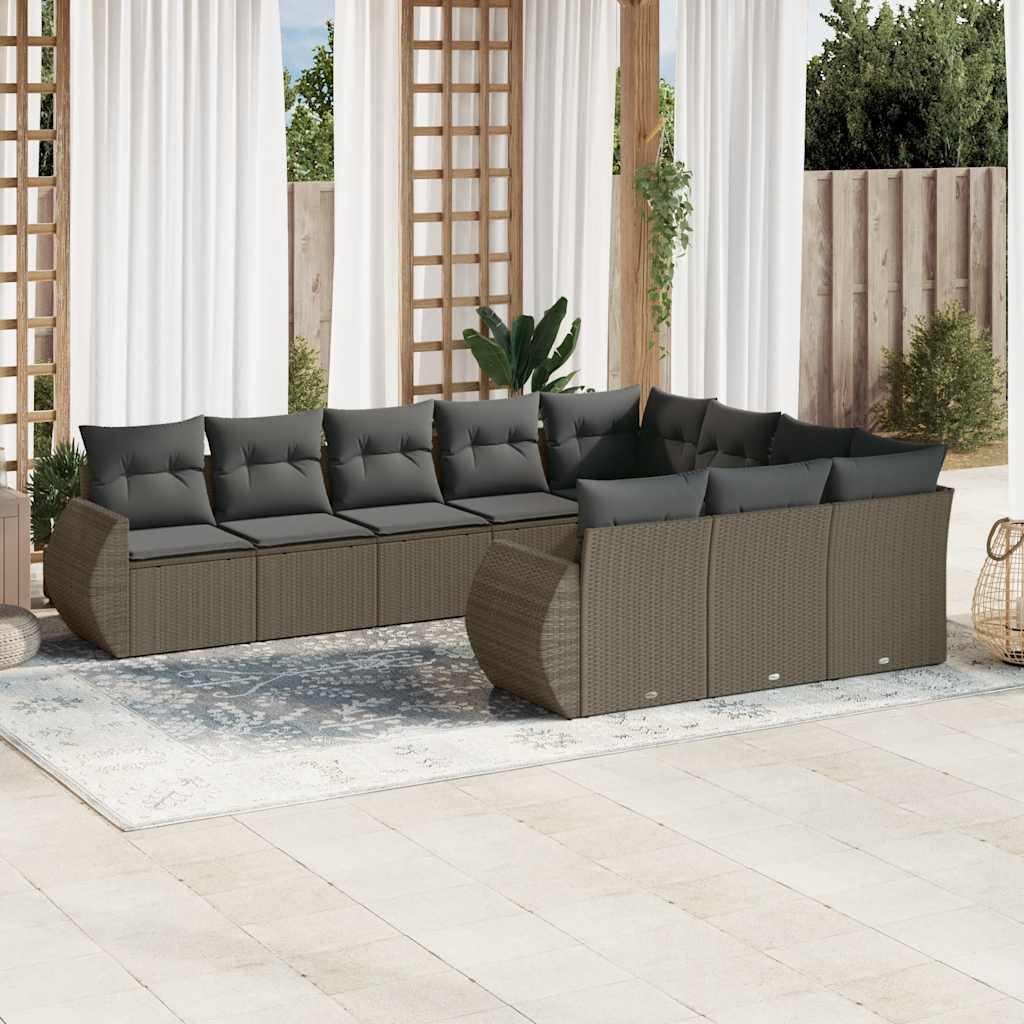 10-dijelni set vrtnih sofa poliratan s jastucima svijetlosivi