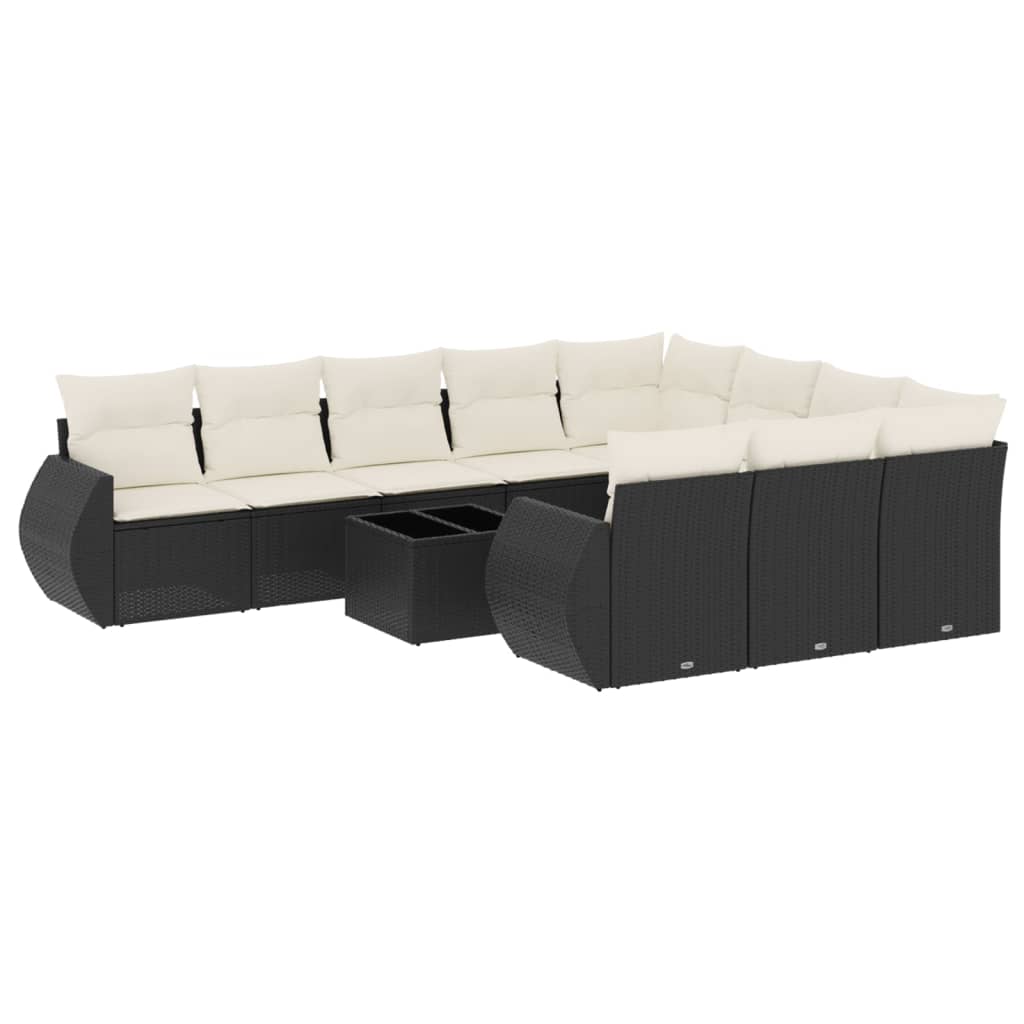11-dijelni set vrtnih sofa od poliratana s jastucima crni