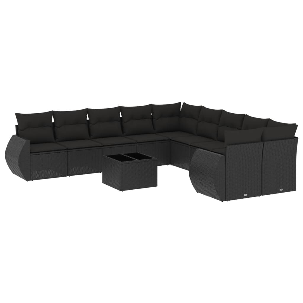 11-dijelni set vrtnih sofa od poliratana s jastucima crni