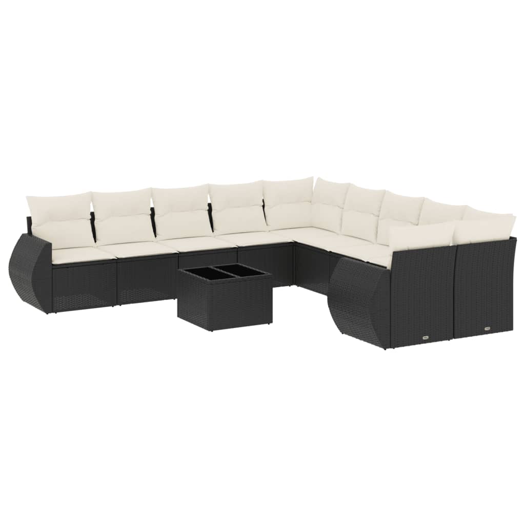 11-dijelni set vrtnih sofa od poliratana s jastucima crni