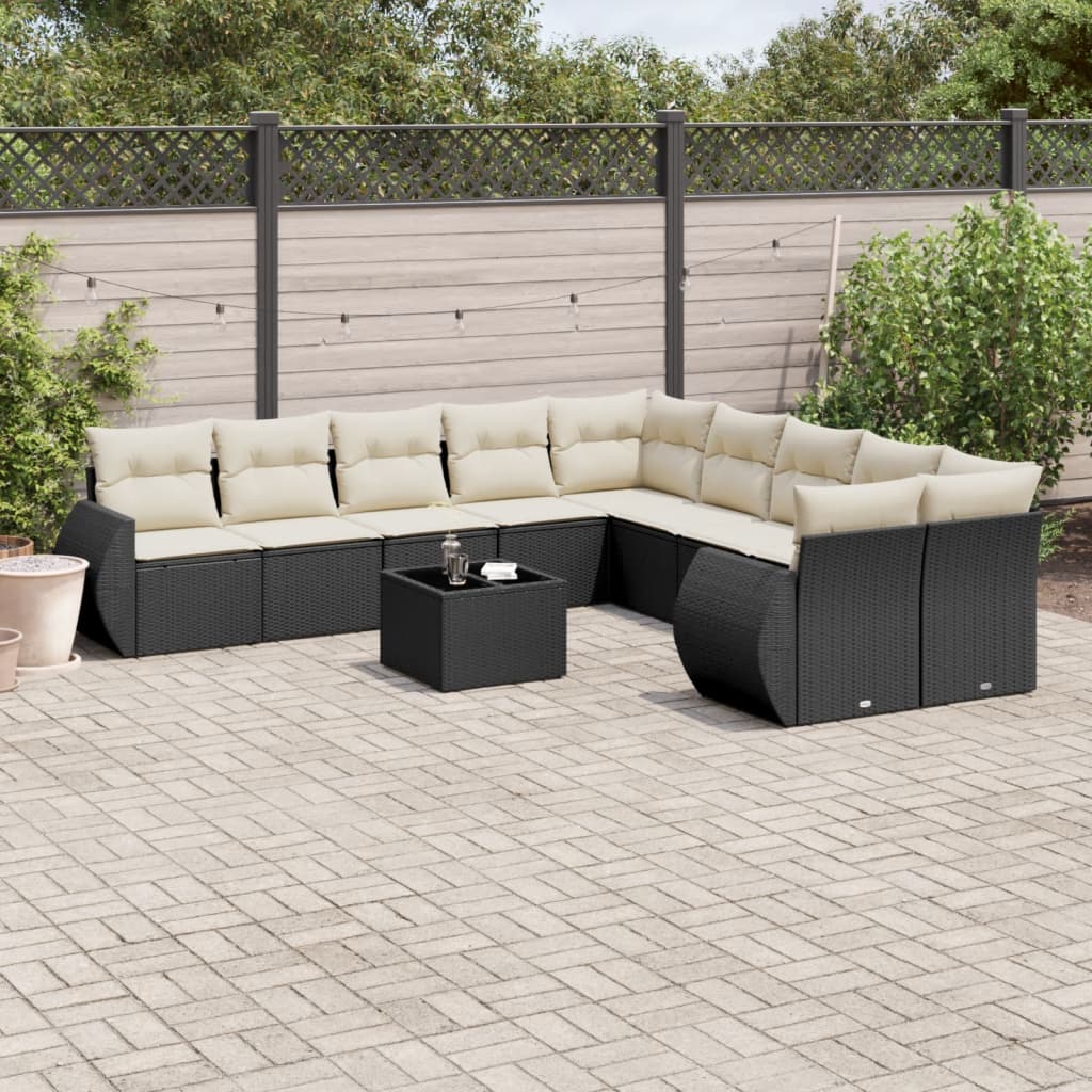 11-dijelni set vrtnih sofa od poliratana s jastucima crni
