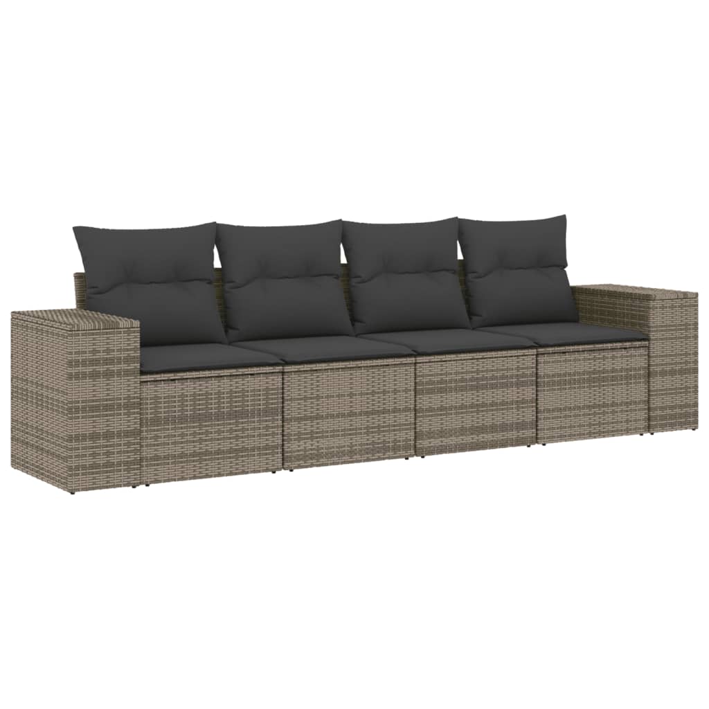 4-dijelni set vrtnih sofa od poliratana s jastucima sivi