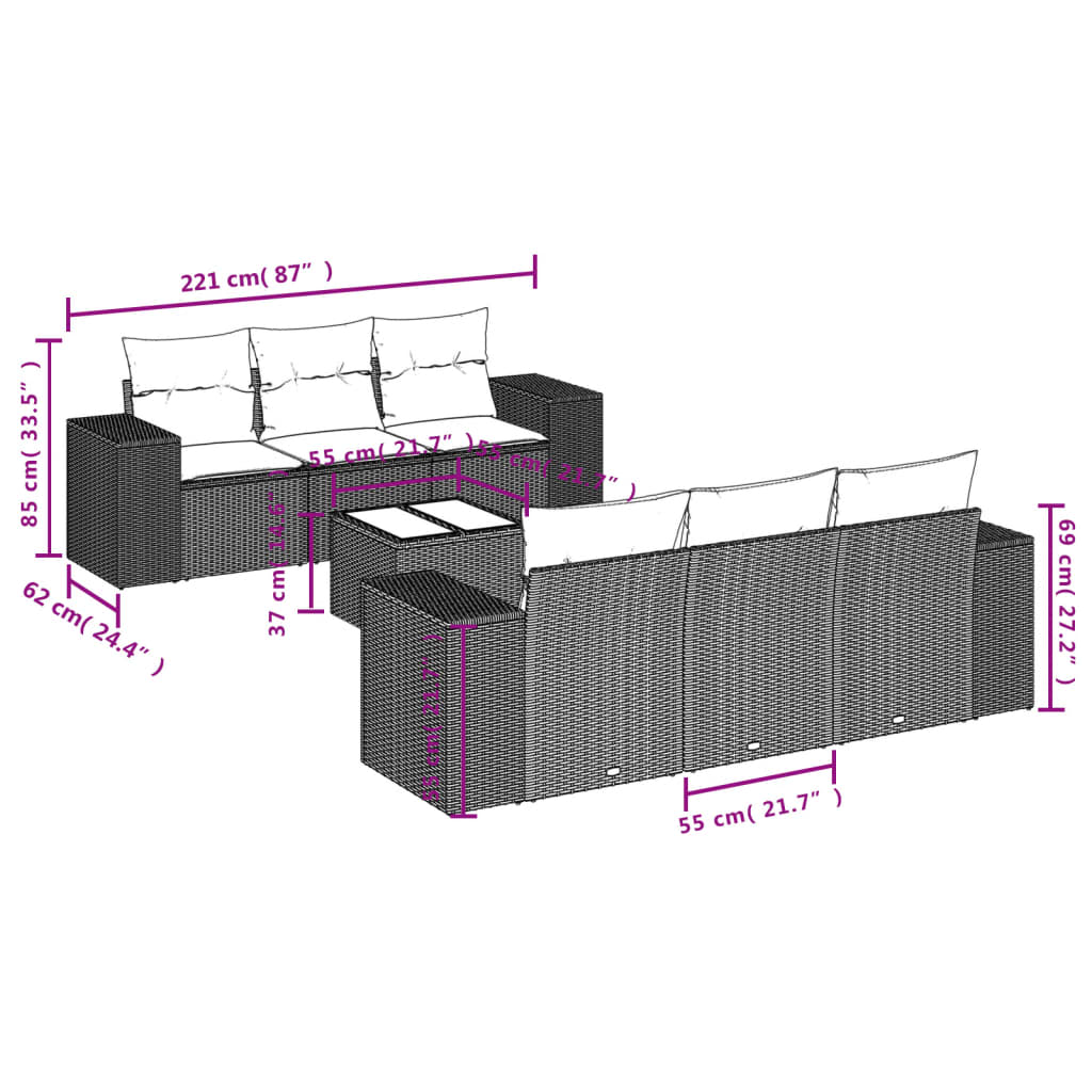 7-dijelni set vrtnih sofa sivi od poliratana