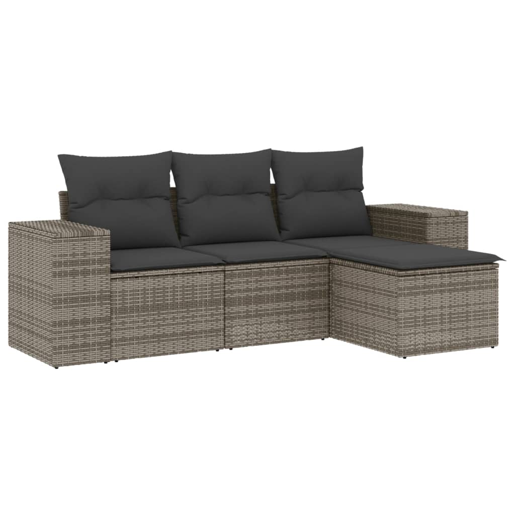 4-dijelni set vrtnih sofa od poliratana s jastucima sivi