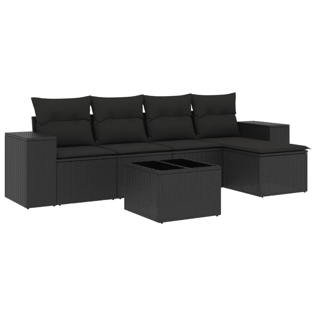 6-dijelni set vrtnih sofa s jastucima crni od poliratana