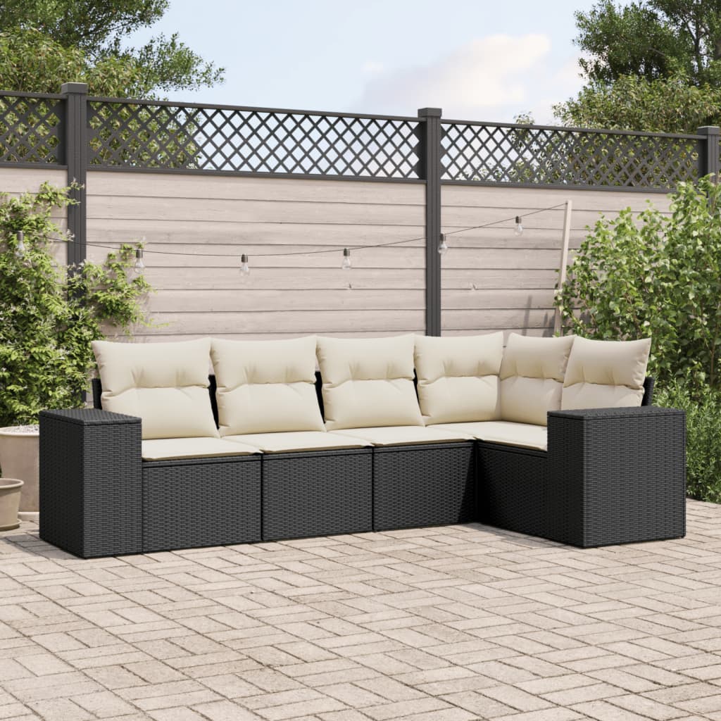 5-dijelna vrtna garnitura od poliratana s jastucima crna 62 x 62 x 69 cm