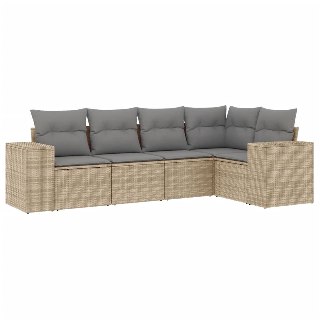 5-dijelni vrtni set sofa s jastucima bež od poliratana