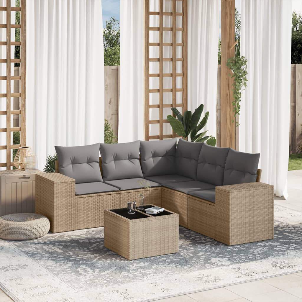 6-dijelni set vrtnih sofa s jastucima bež od poliratana