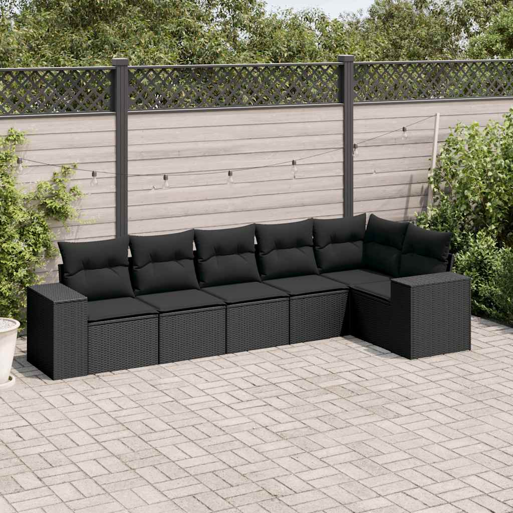 6-dijelni set vrtnih sofa s jastucima crni od poliratana Crna 83 x 62 x 69 cm