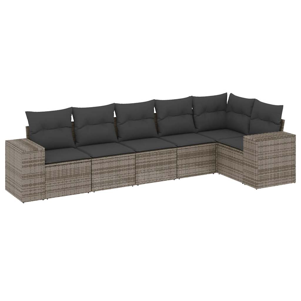 6-dijelni set vrtnih sofa od poliratana s jastucima sivi