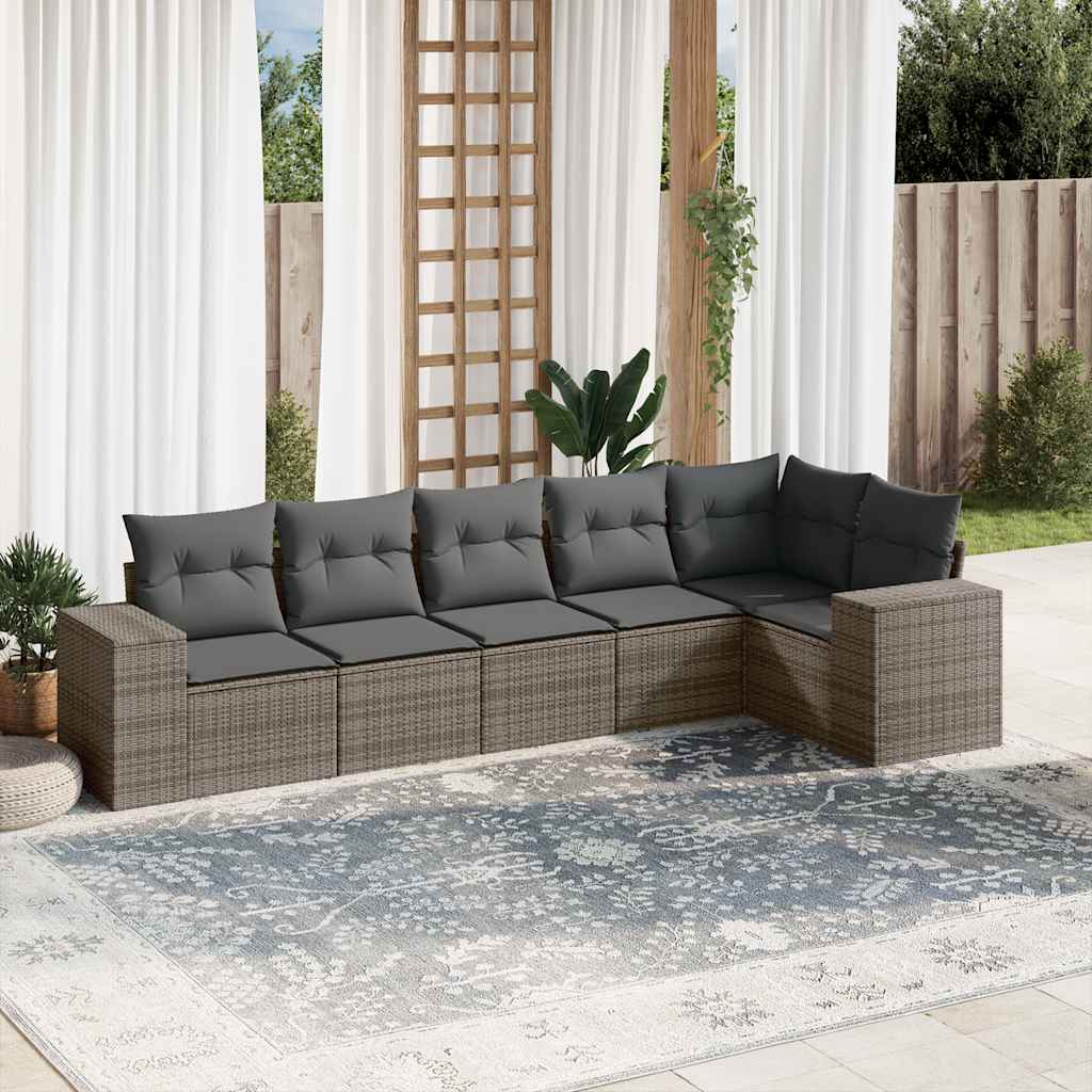 6-dijelni set vrtnih sofa od poliratana s jastucima sivi