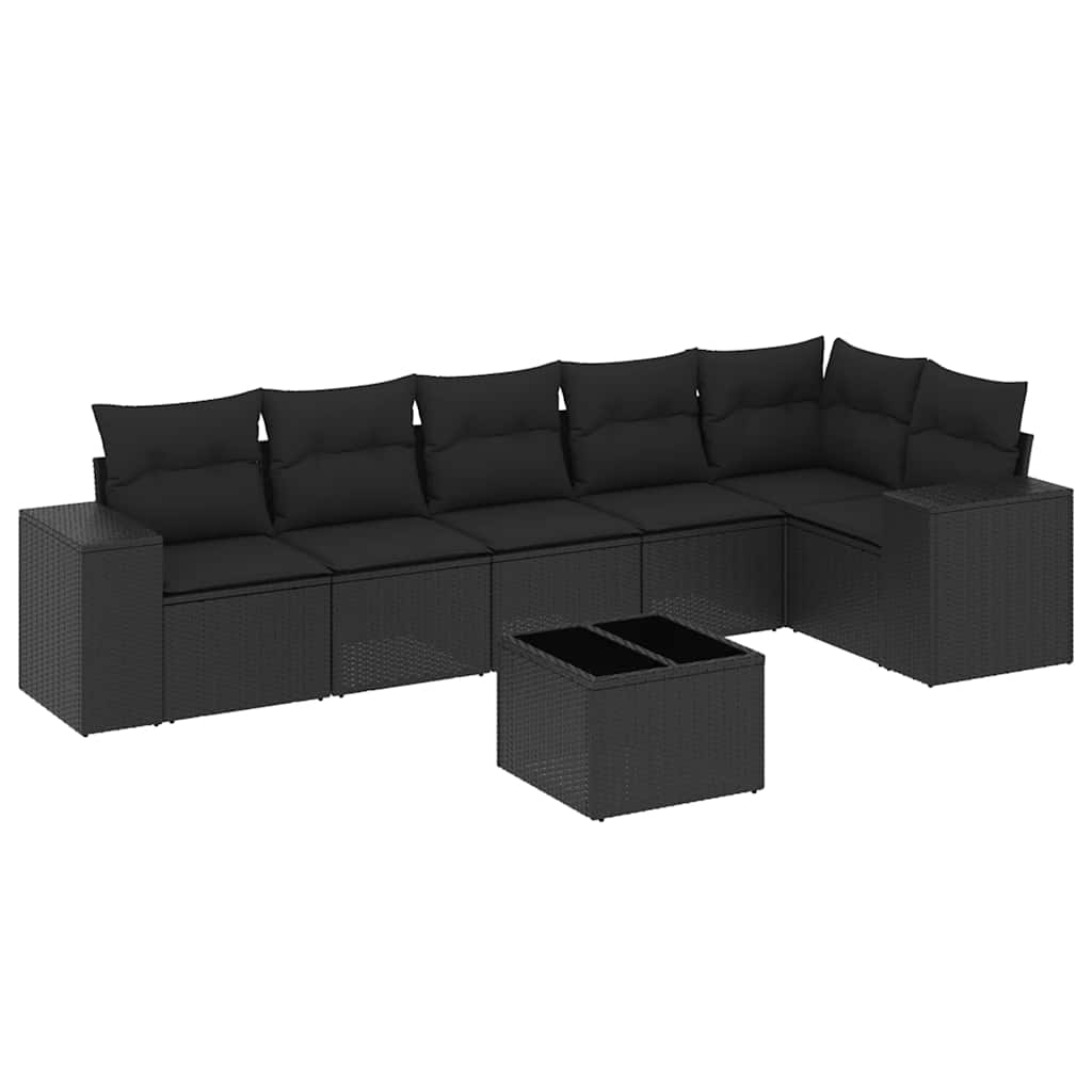 7-dijelni set vrtnih sofa od poliratana s jastucima crni