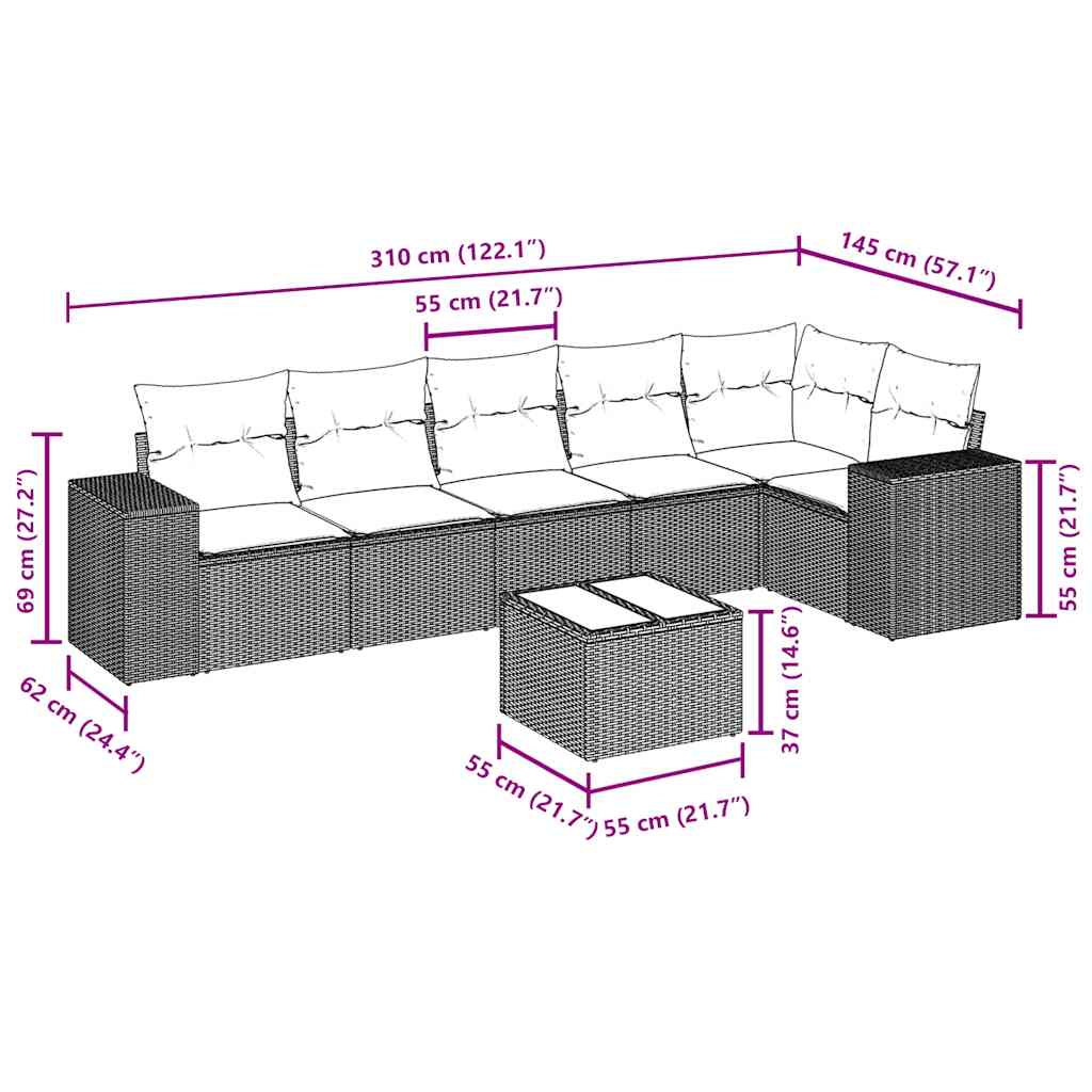 7-dijelni set vrtnih sofa svjetlosivi od poliratana