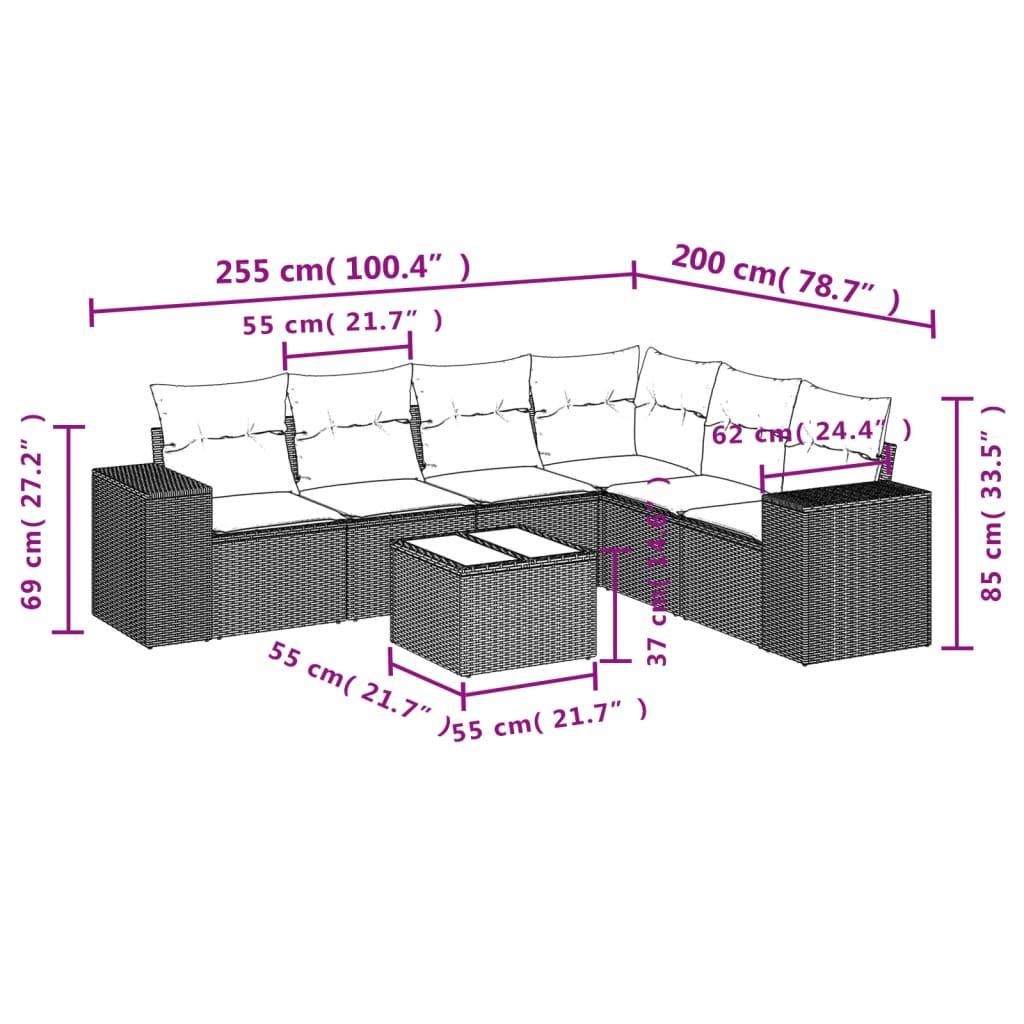 7-dijelni set vrtnih sofa sivi od poliratana