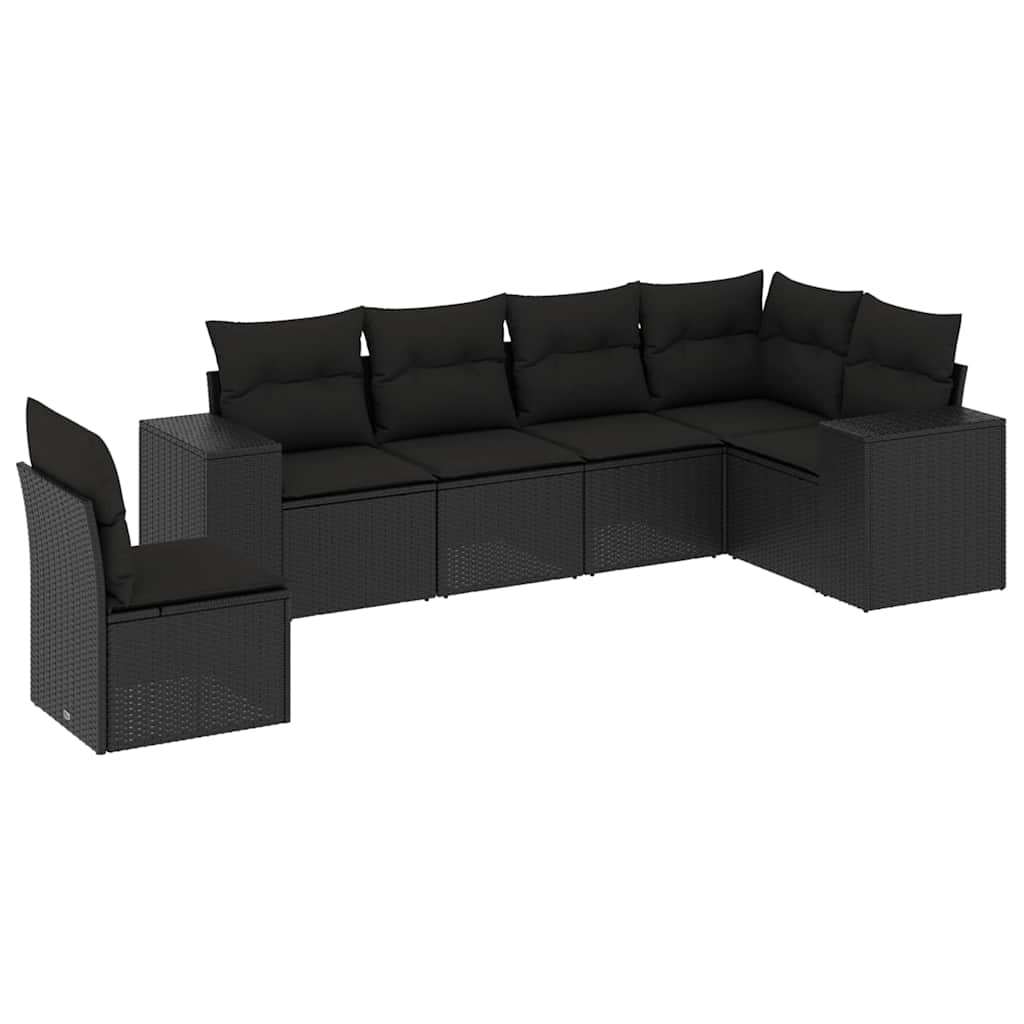6-dijelni set vrtnih sofa s jastucima crni od poliratana