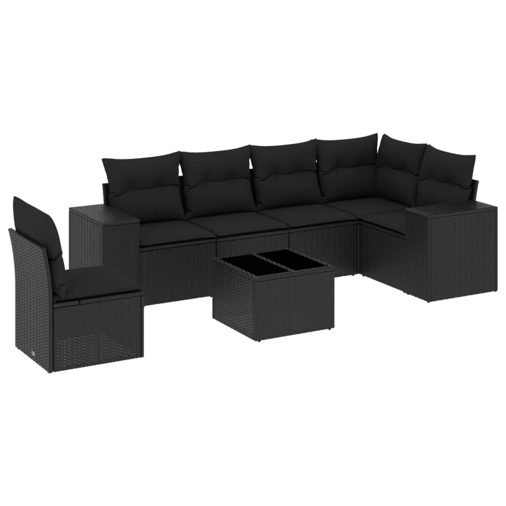 7-dijelni set vrtnih sofa od poliratana s jastucima crni