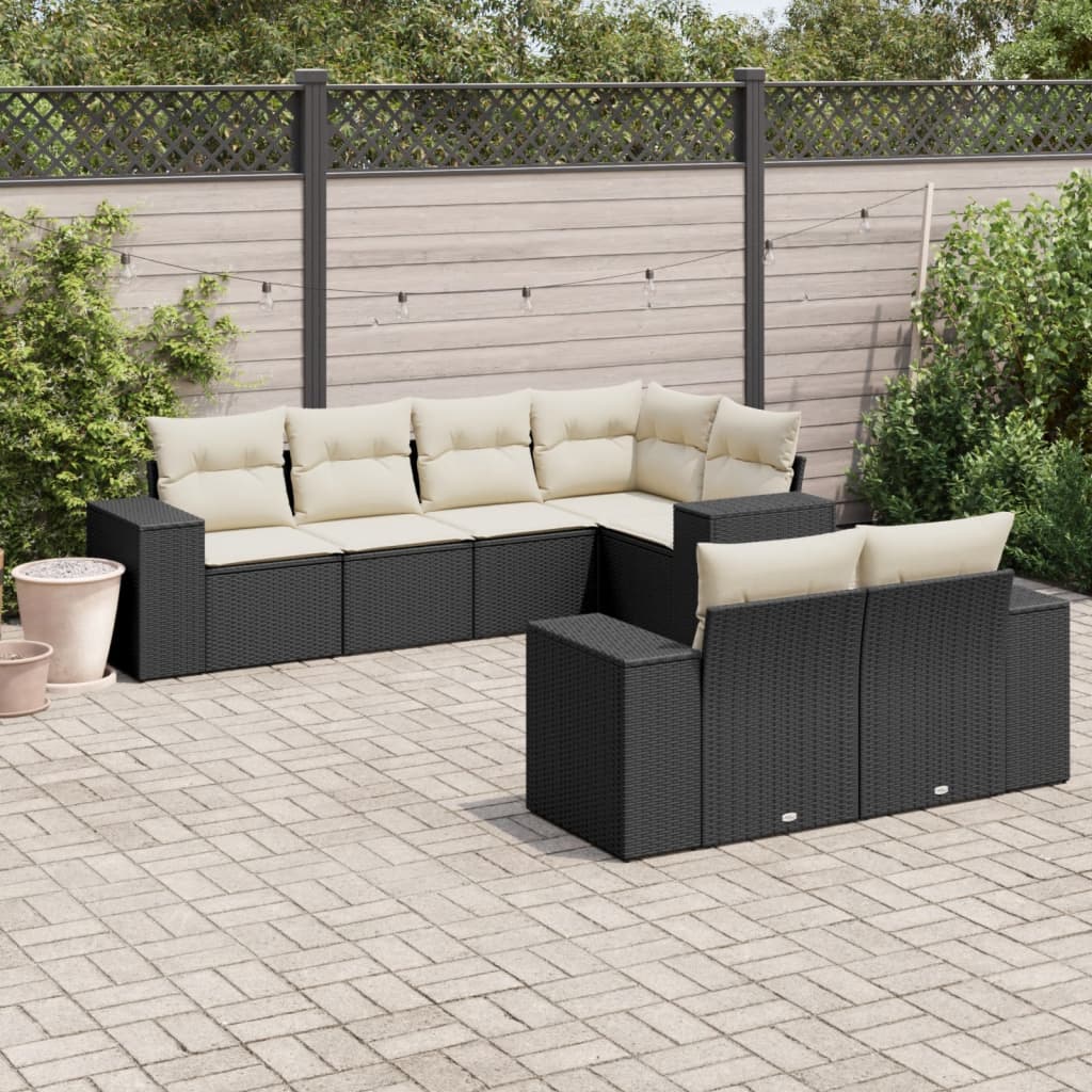 7-dijelni set vrtnih sofa od poliratana s jastucima crni