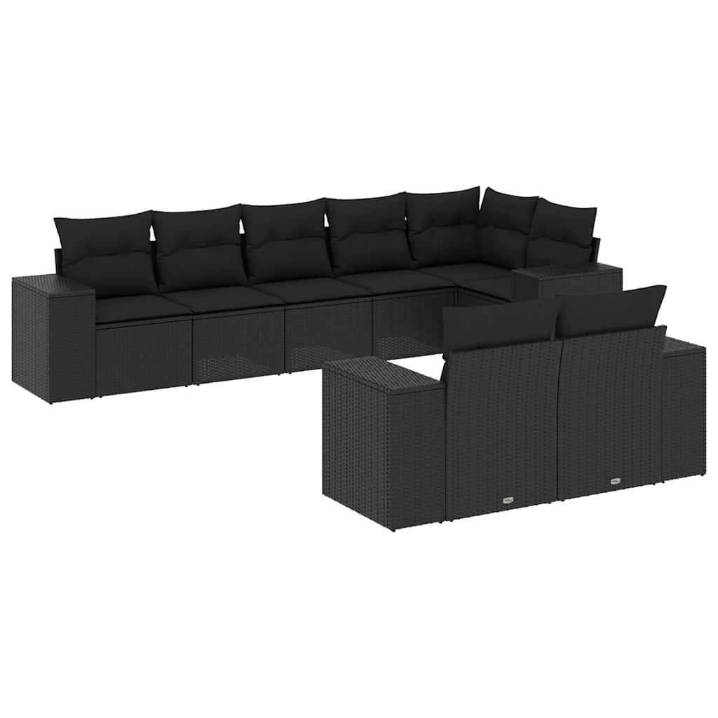 8-dijelni set vrtnih sofa od poliratana s jastucima crni