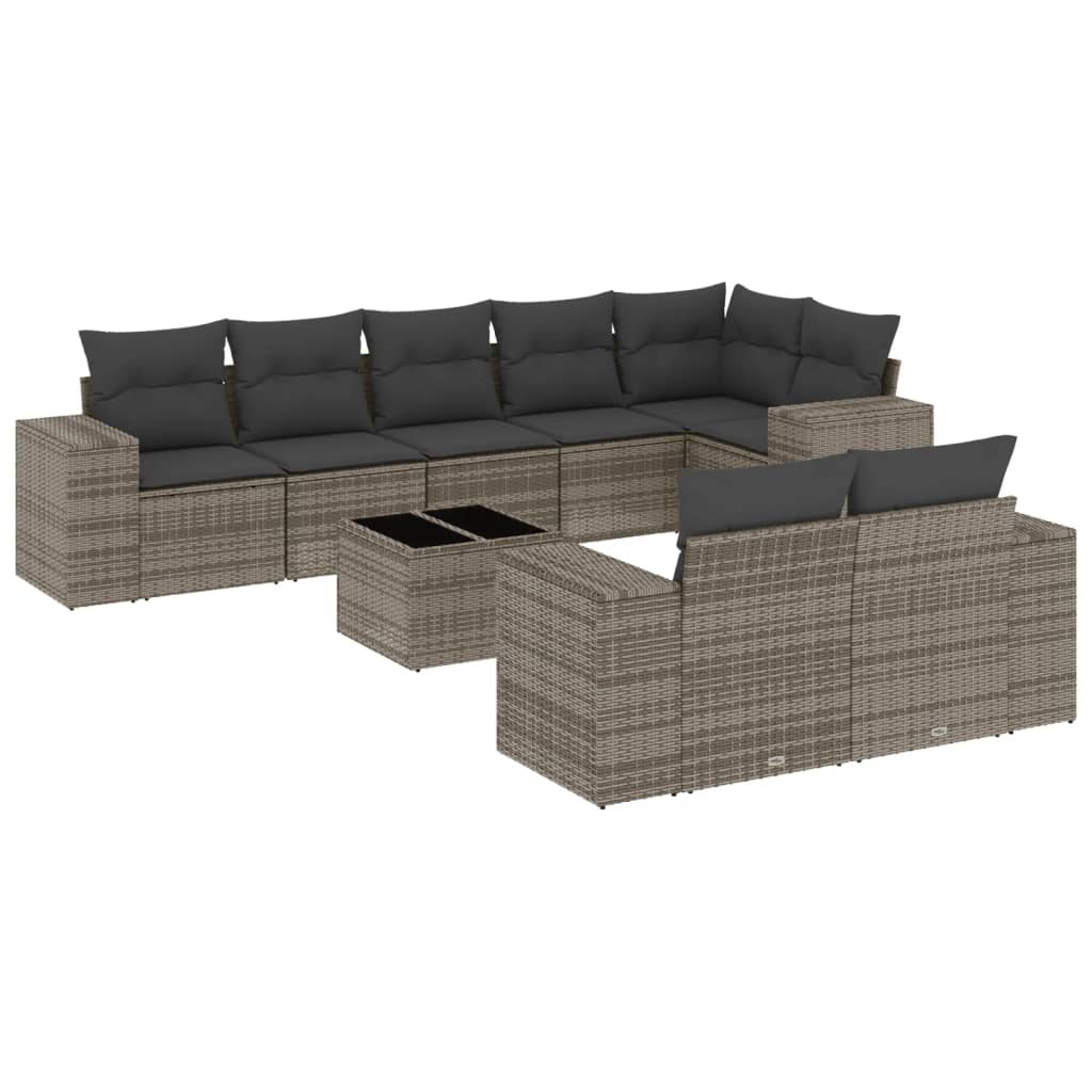 9-dijelni set vrtnih sofa od poliratana s jastucima sivi