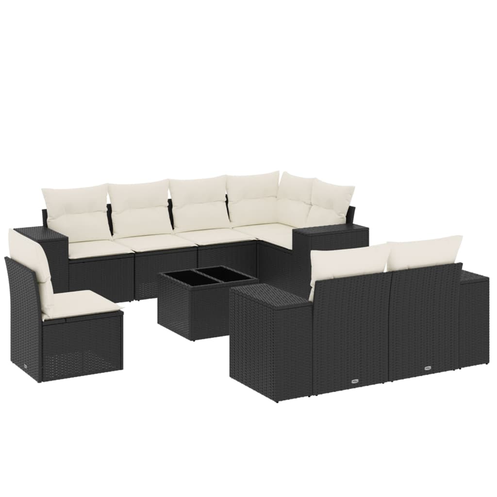 9-dijelni set vrtnih sofa s jastucima crni od poliratana