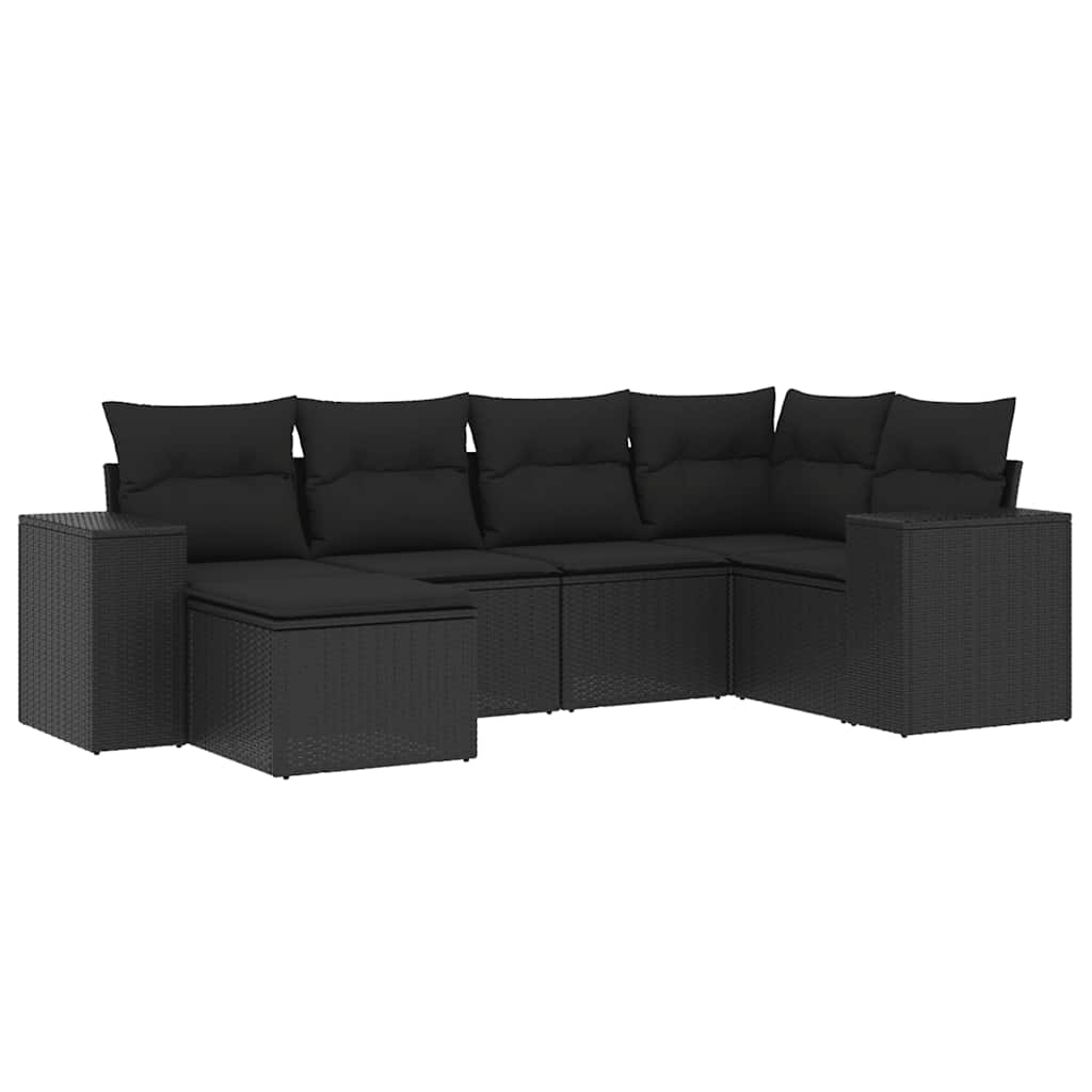 6-dijelni set vrtnih sofa s jastucima crni od poliratana