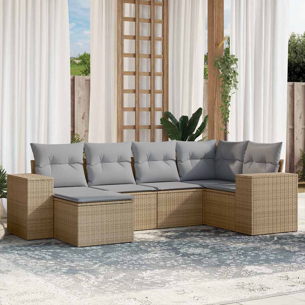 6-dijelni set vrtnih sofa s jastucima bež od poliratana