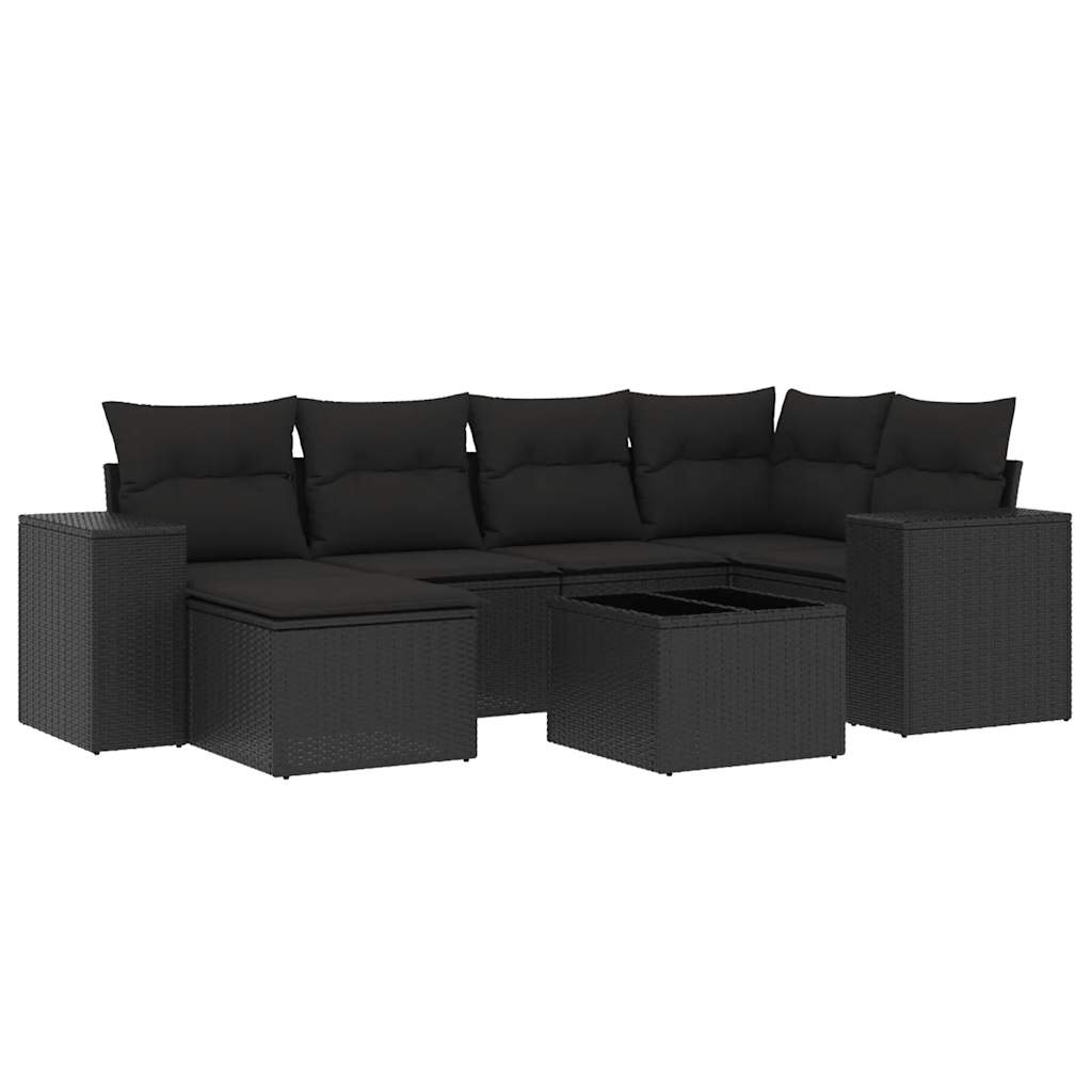 7-dijelni set vrtnih sofa od poliratana s jastucima crni