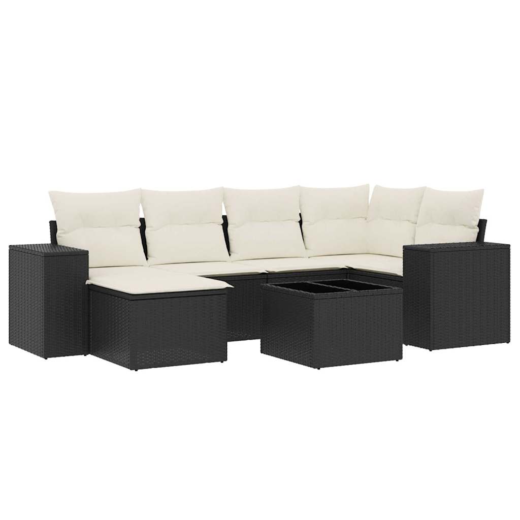 7-dijelni set vrtnih sofa od poliratana s jastucima crni