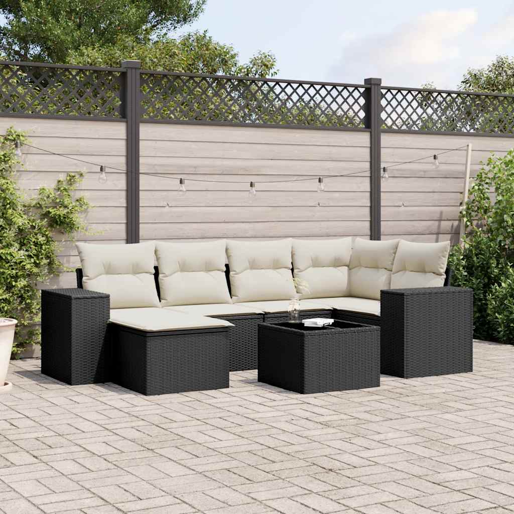 7-dijelni set vrtnih sofa od poliratana s jastucima crni