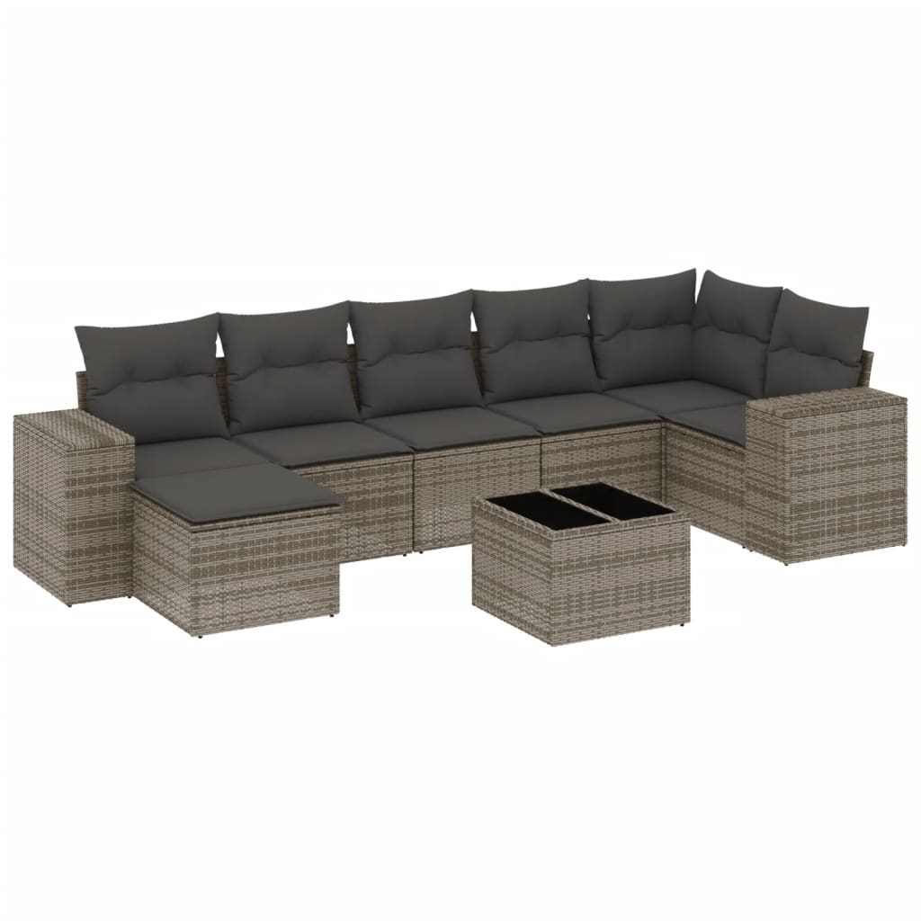 8-dijelni set vrtnih sofa od poliratana s jastucima sivi