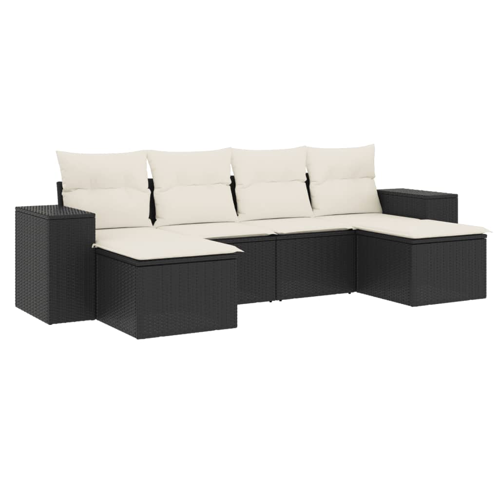 6-dijelni set vrtnih sofa s jastucima crni od poliratana