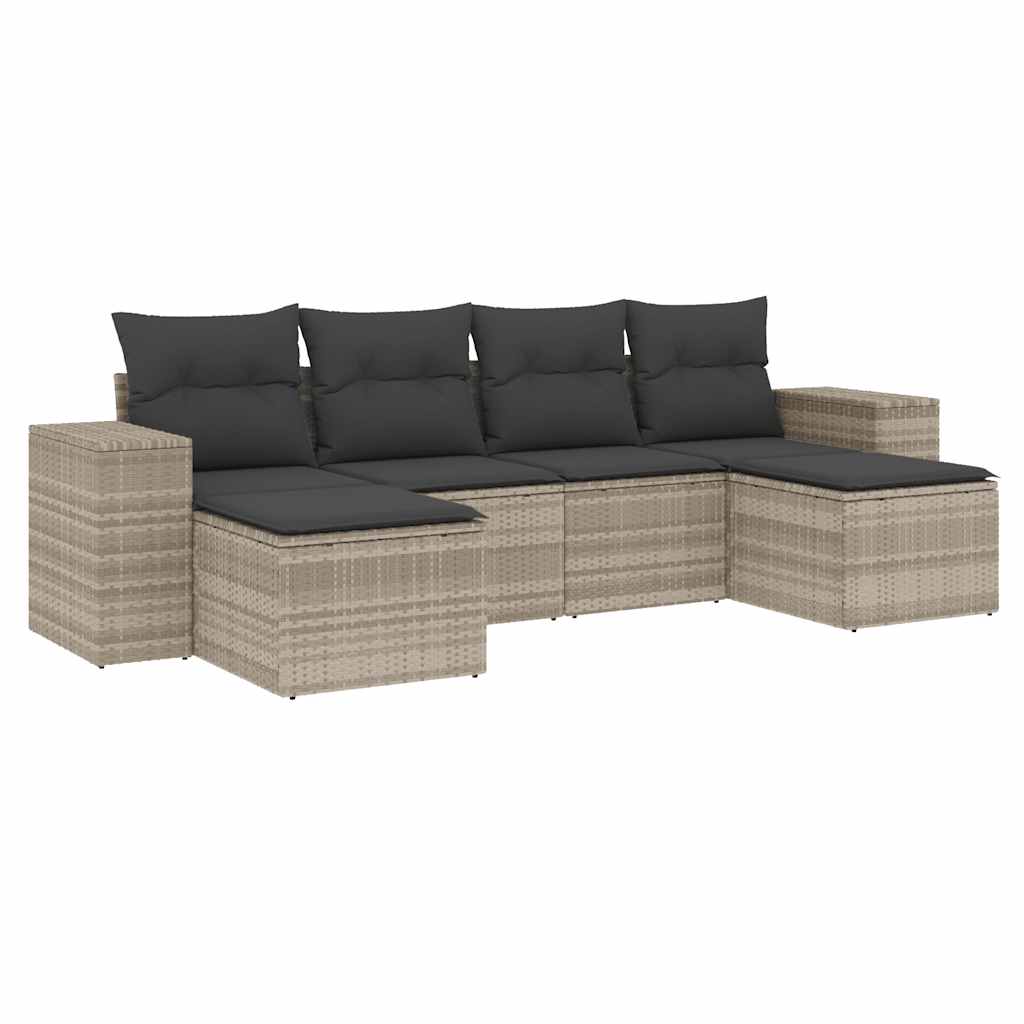 6-dijelni set vrtnih sofa od poliratana s jastucima svjetlosivi