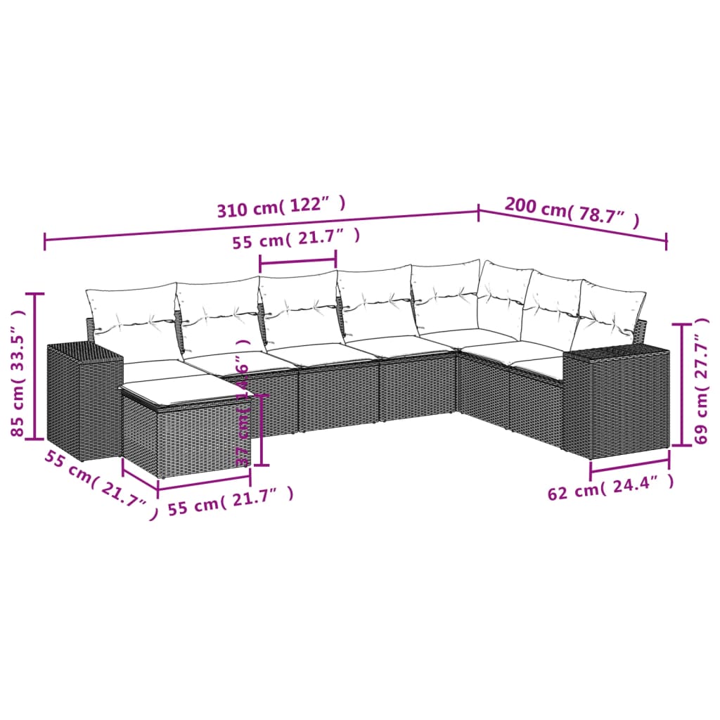8-dijelni set vrtnih sofa s jastucima smeđi od poliratana