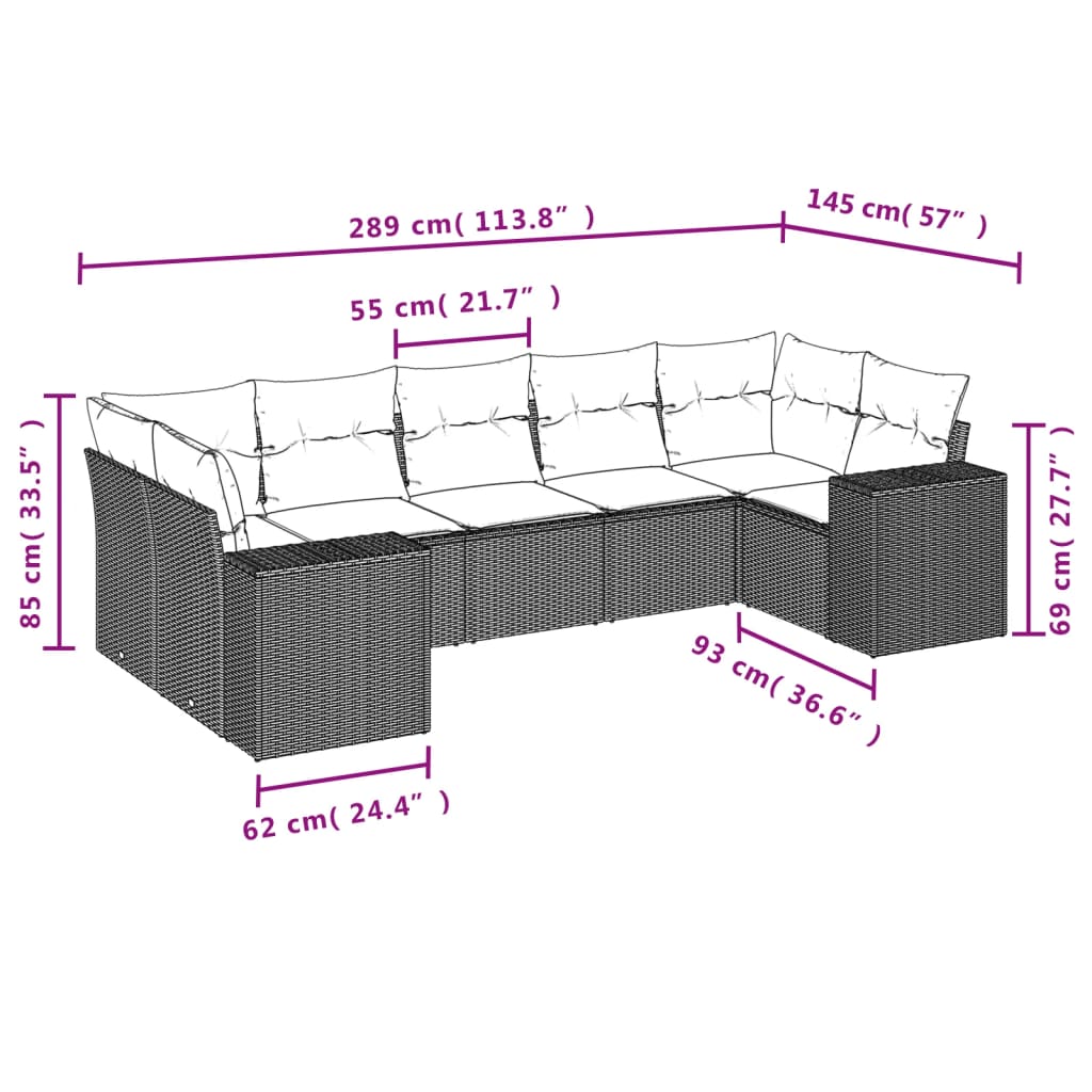 7-dijelni set vrtnih sofa od poliratana s jastucima bež 83 x 62 x 69 cm
