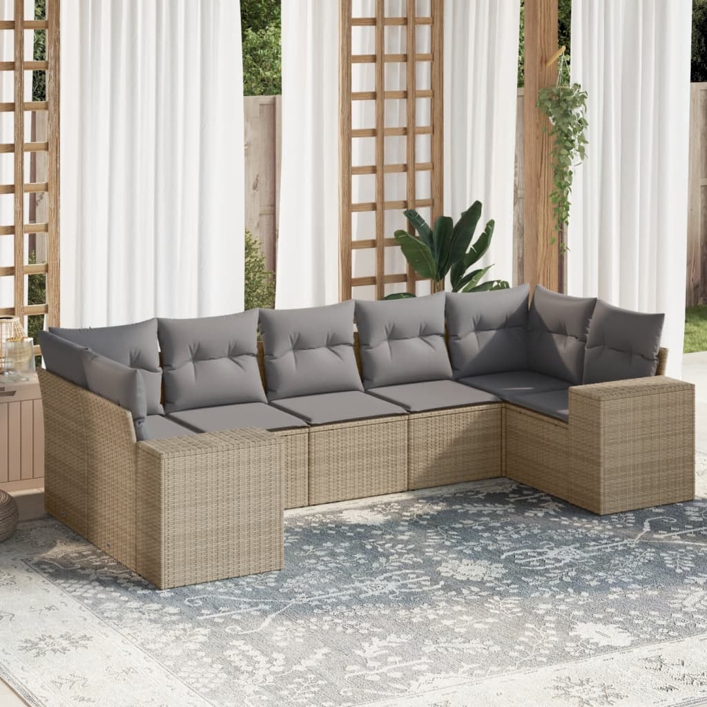 7-dijelni set vrtnih sofa od poliratana s jastucima bež 83 x 62 x 69 cm
