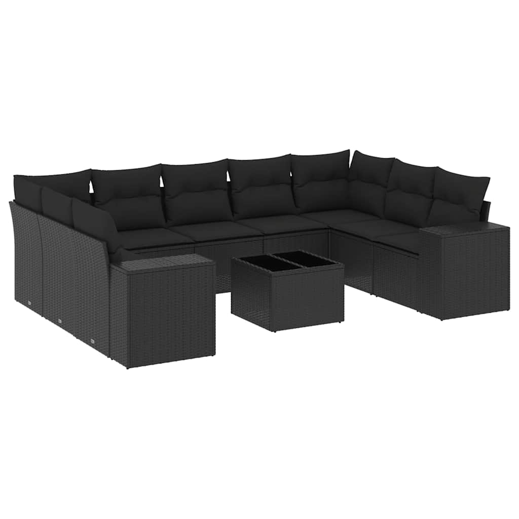 10-dijelni set vrtnih sofa s jastucima crni od poliratana