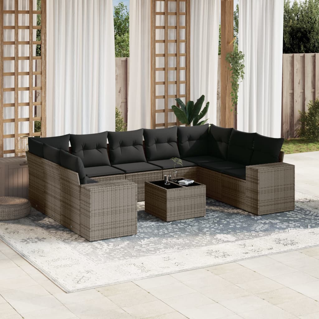 10-dijelni set vrtnih sofa od poliratana s jastucima sivi