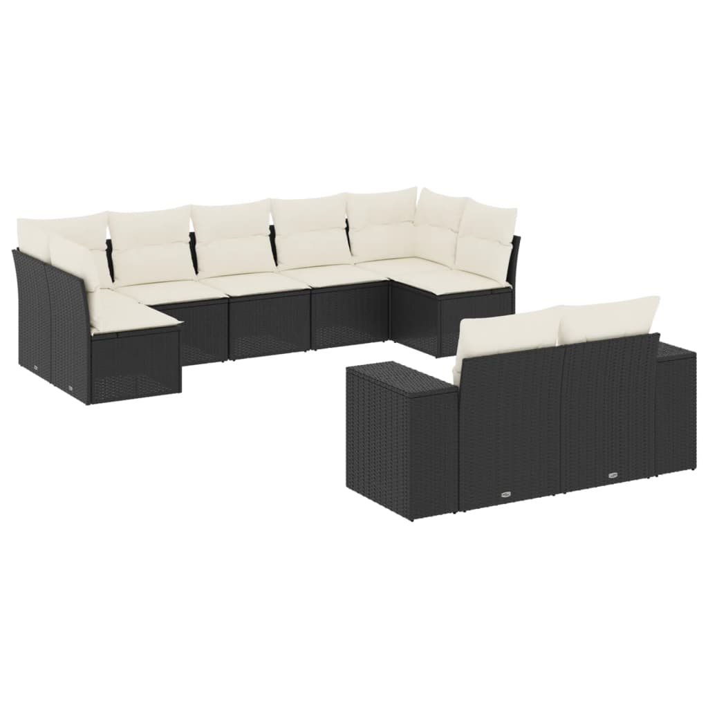 9-dijelni set vrtnih sofa s jastucima crni od poliratana