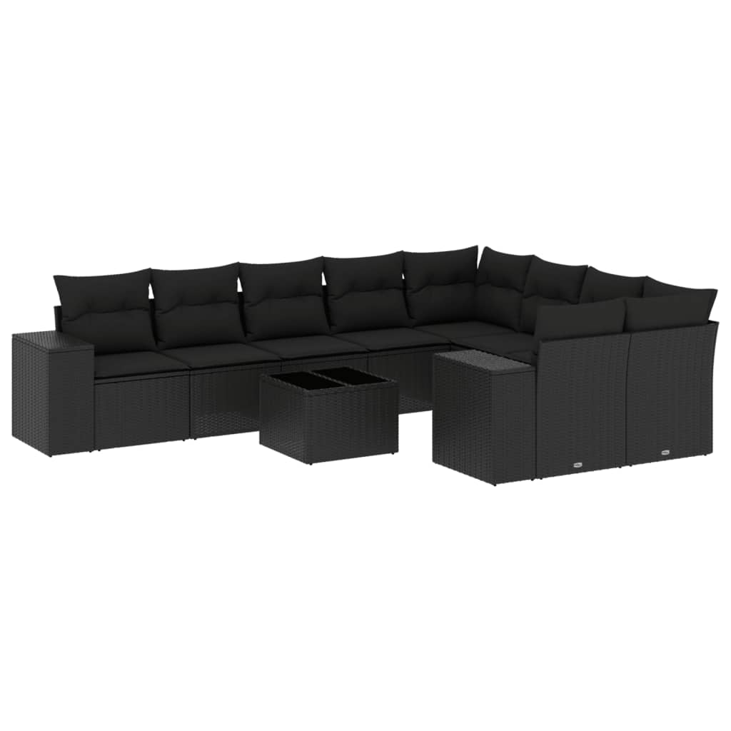 10-dijelni set vrtnih sofa s jastucima crni od poliratana