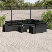 10-dijelni set vrtnih sofa s jastucima crni od poliratana