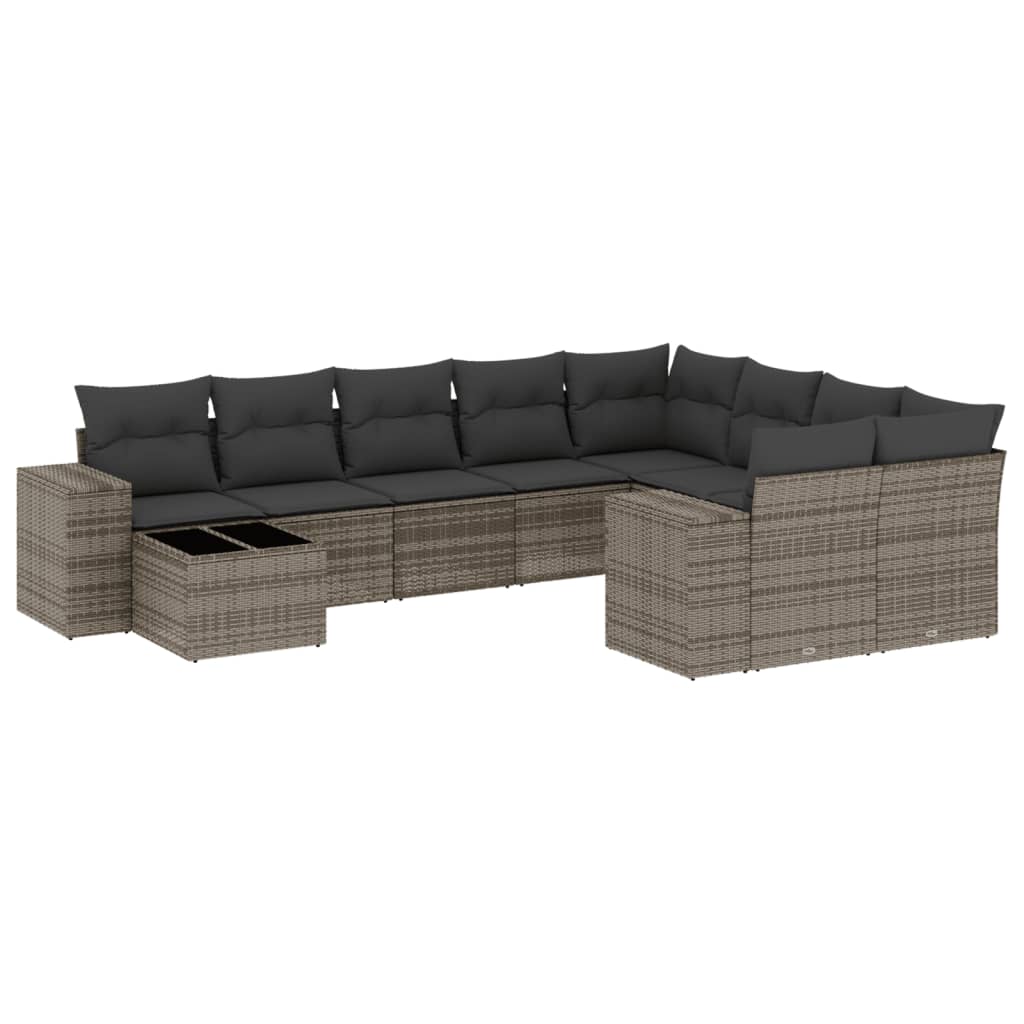 10-dijelni set vrtnih sofa od poliratana s jastucima sivi