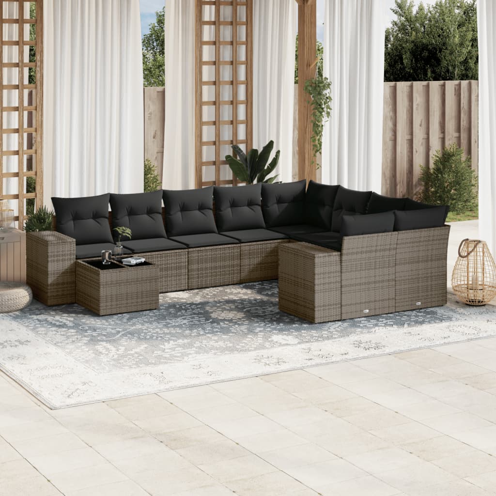 10-dijelni set vrtnih sofa od poliratana s jastucima sivi